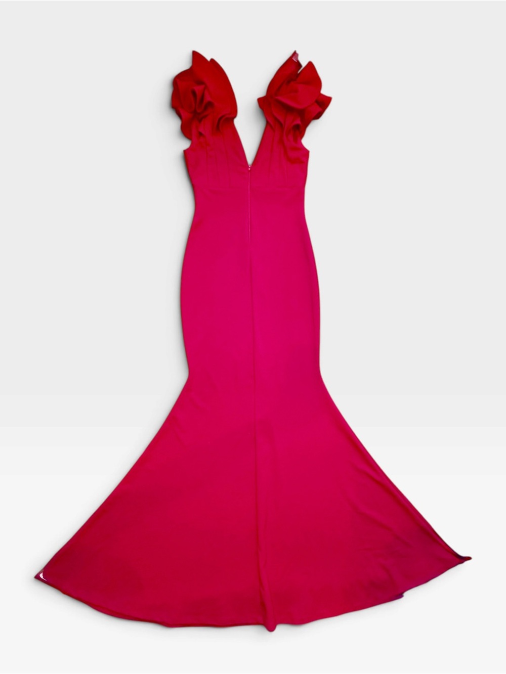 Elegant Ruffled V-Neck Red Mermaid Dress